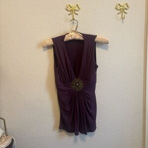 Purple Ruched Embellished Tank Top